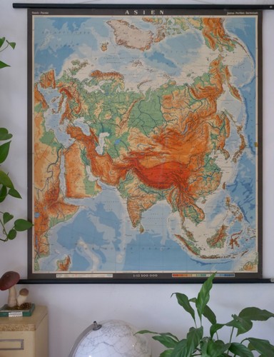 Vintage schulwandkarte asien - vintage,
