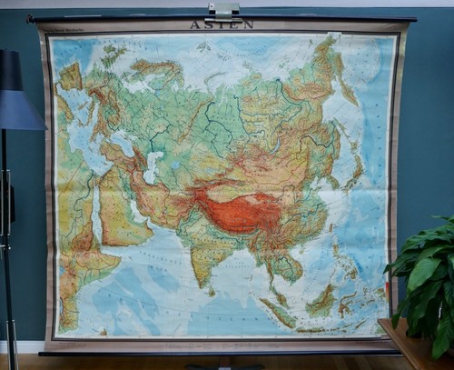 Vintage schulwandkarte asien - vintage,